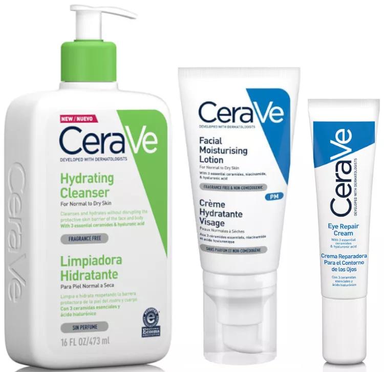 CeraVe Nettoyant Hydratant 473 ml + Crème 52 ml + Contour des Yeux 14 ml