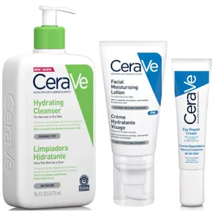 CeraVe Limpiador Hidratante 473 ml + Crema 52 ml + Contorno Ojos 14 ml