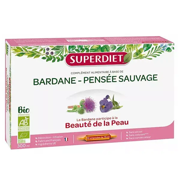 Superdiet Bardane Pensée Sauvage Bio 20 ampoules
