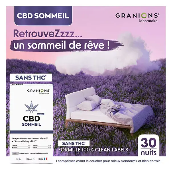 Granions  CBD Sonno - Cannabidiol + Melatonina - Senza THC - 30 Compresse