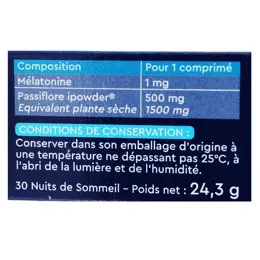 Euphytose Nuit Sommeil Mélatonine 1mg et Passiflore 30 comprimés