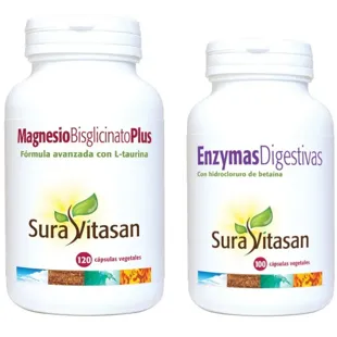 Sura Vitasan Digestive Enzymas 100 Capsules + Magnesium Bisglycinate Plus 120 Capsules