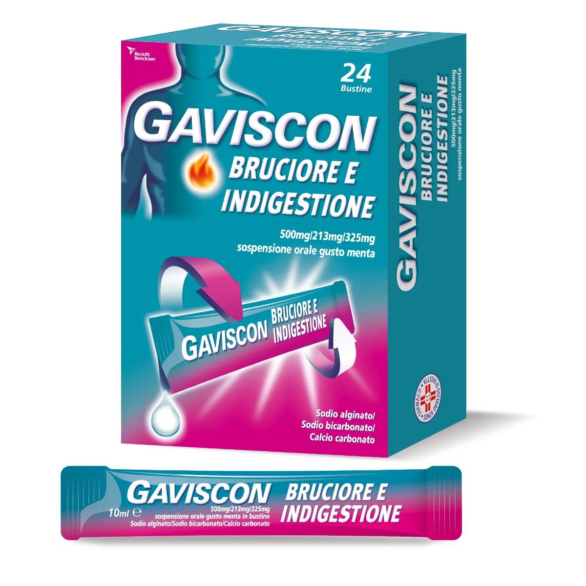 Gaviscon Bruciore e Indigestione Sospensione Orale Gusto Menta 24 Bustine