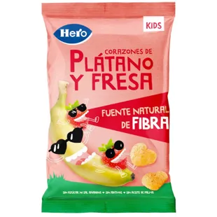 Hero Kids Snack Corazones Plátano y Fresa +36m 30 gr