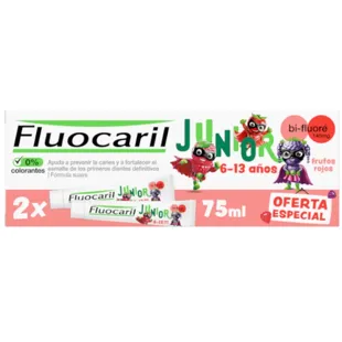 Fluocaril Gel Dentifrice Fruits Rouges Junior 6-12 Ans 75 ml + 75 ml
