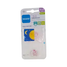 MAM Sucette Nuit Silicone 0-6m Lot de 2 Lapin et Lune