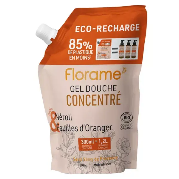Florame Eco-Recharge Gel Douche Concentré Néroli et Feuilles d'Oranger Bio 300ml