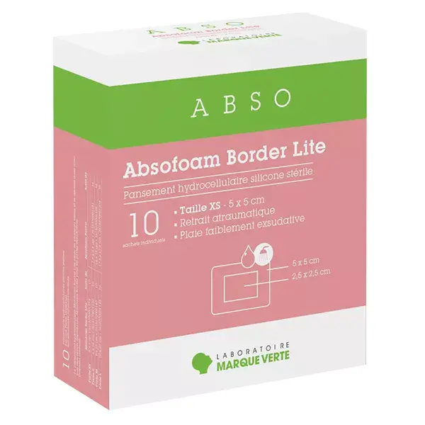 Marque Verte Absofoam Border Lite Pansement Hydrocellulaire 5cm x 5cm 10 unités