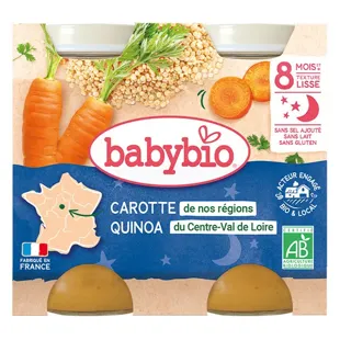Babybio Bonne Nuit Pots Mouliné Carota Quinoa dai 8 mesi 2 x 200g