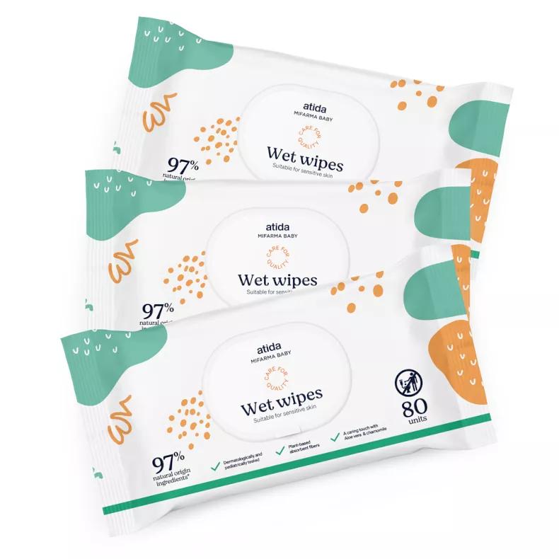 Children's Wipes with Aloe Vera and Camomila Mifarma 80 TRIPLO Units