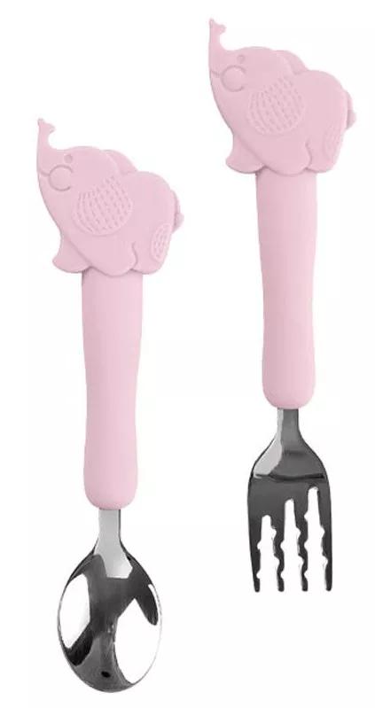 Saro Nature Siliconen en Stalen Bestek Roze Olifanten