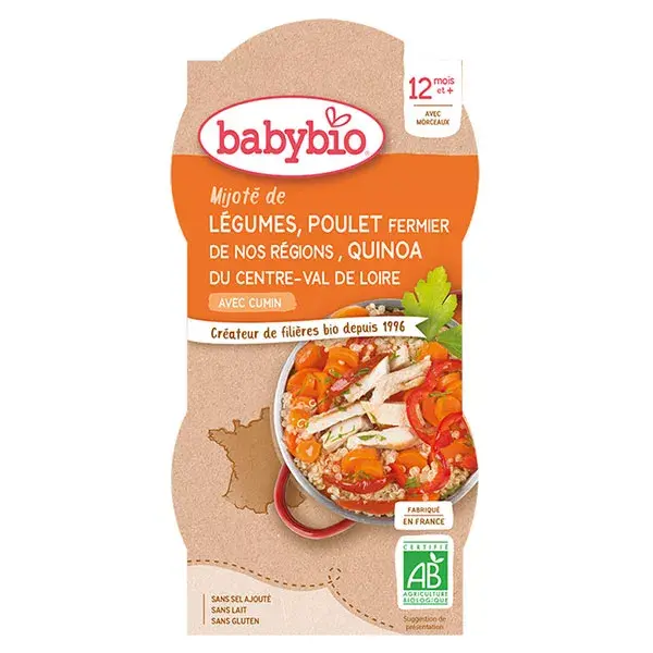 Babybio Menu du Jour Ciotola Mix di Legumi Pollo Quinoa dai 12 mesi 2 x 200g