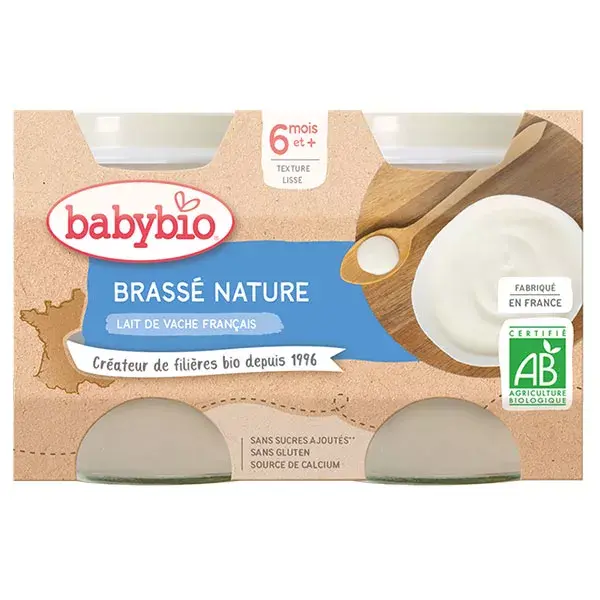Babybio Desserts Lactés Pot Brassé au Lait de Vache Nature +6m Bio Lot de 2 x 130g