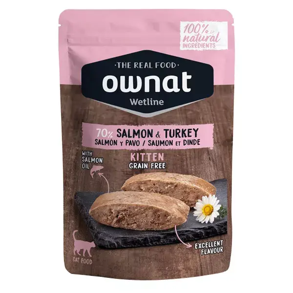 Ownat Grain Free Aliments Humides Chat 70% Saumon et Dinde Sachet 85gr