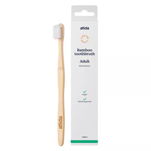Spazzolino da denti Atida Bucco-Dental Bamboo per adulti, medio, bianco