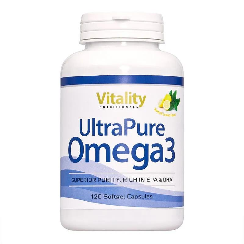 Vitality UltraPure Omega 3 1000mg Integratore con 400mg EPA + 300mg DHA 120 Capsule Soft Gel