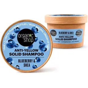 Organic Shop Heidelbeer- und Sheabutter Festes Anti-Gelb-Shampoo 60 gr