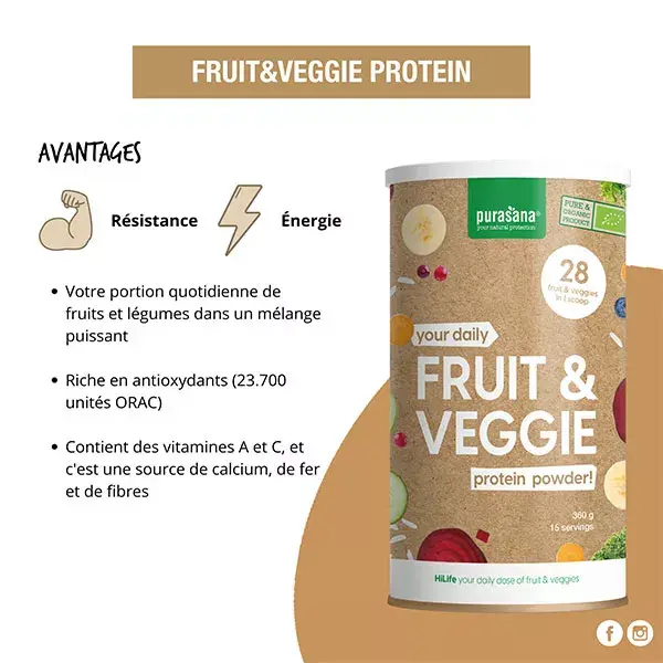 Purasana Protéines Fruit & Veggie Bio 360g