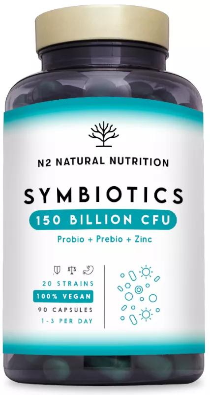 N2 Natural Nutrition Symbiotiques probiotiques 150 milliards d'UFC 90 capsules végétaliennes