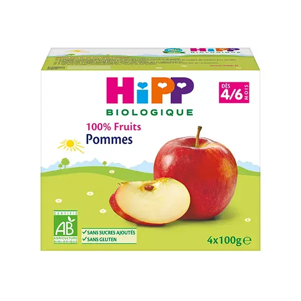 Hipp Bio 100% Fruits Coupelle Pommes +4m 4 x 100g