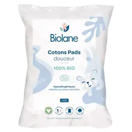 Biolane Cotons pads douceur Bébé 100% Bio Peaux sensibles 150 Cotons