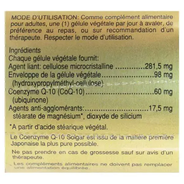 Solgar Co Q10 60mg 30 vegetarian capsules