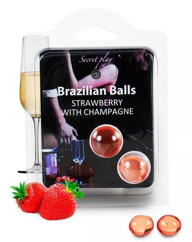 Love Body Boules d'Huile de Massage Fraises avec Cava Brésilien Secret Play 2 Unités