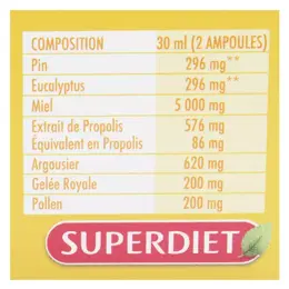 Superdiet Immunité & Respiration Pin Miel Pollen 20 ampoules