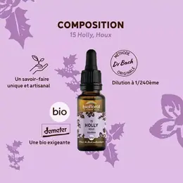 Biofloral Fleur De Bach 15 Holly Houx Compte Gouttes Bio Demeter 20 ml