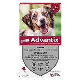 Advantix Chien Solution Antiparasitaire Race Moyenne 10 à 25kg 4 pipettes