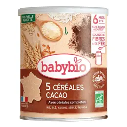 Babybio 5 Céréales Cacao Riz, Blé, Avoine, Seigle, Quinoa +8m Bio 220g