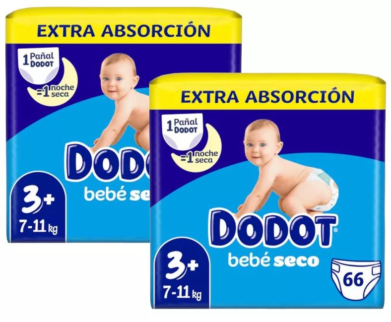 Dodot Couches Bébé Extra Dry T3+ (7-11 Kg) 2x66 unités