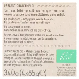 Babybio Desserts Lactés Gourde Brassé Lait de Brebis Poire +6m Bio 4 x 85g