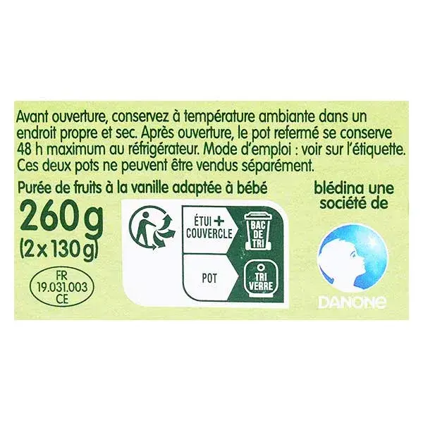 Blédina Les Récoltes Bio Pommes Prunes Vanille +6m 2x130g