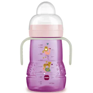 MAM 2-in-1 Lekvrije Fles en Beker +4 Maanden Roze 220 ml 