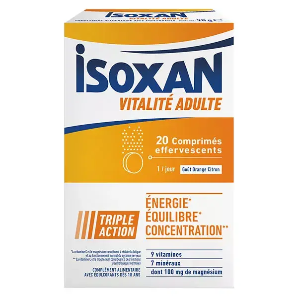 Isoxan Vitalité Adulte Triple Action 20 comprimés effervescents