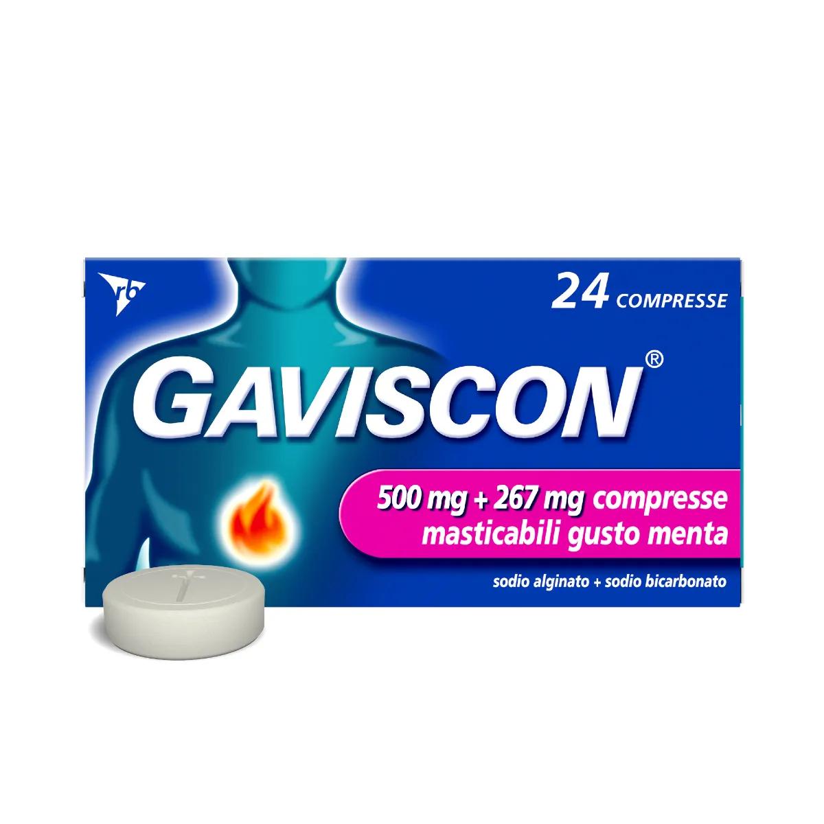 Gaviscon Compresse Masticabili Aroma Menta 500 mg + 267 mg 24 Compresse