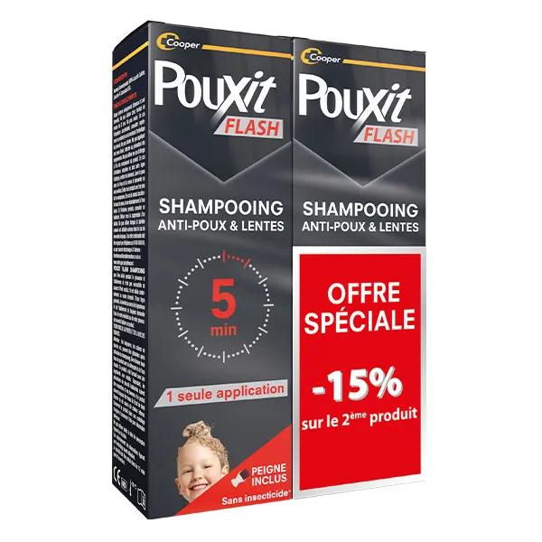 Pouxit Flash Shampooing Traitement anti-poux et lentes Agit en 5 minutes Lot 2x100 ml