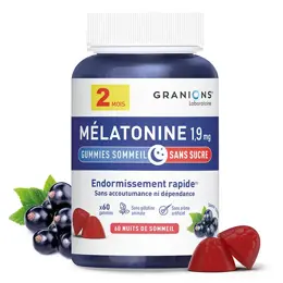 GRANIONS - Gummies Melatonine Sommeil 1,9 mg - Sans Sucres - FORMAT 2 MOIS