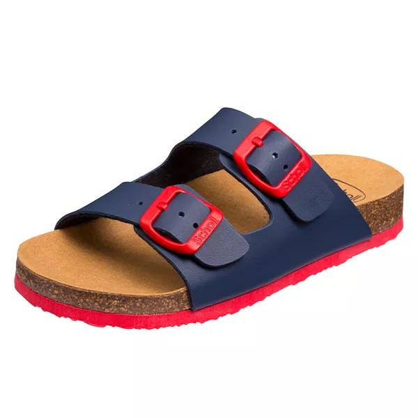 Scholl Scarpe estive per bambini, pantofole Air Bag, blu navy e rosse, taglia 33