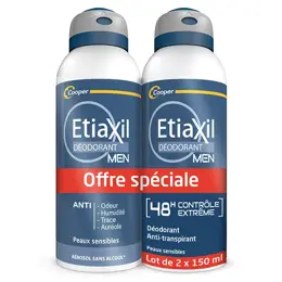 ETIAXIL Déodorant Anti-Transpirant Men Contrôle 48h Aérosol Lot de 2 x 150ml