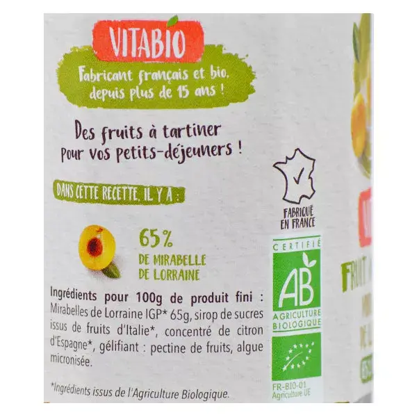 Vitabio Fruit à Tartiner Mirabelle de Lorraine Bio 290g