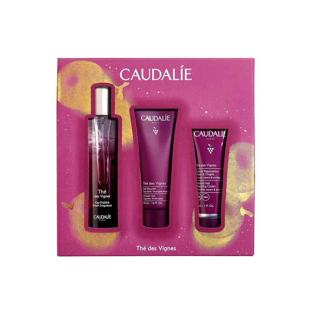 Caudalie Trio Profumato Thé des Vignes Cofanetto Acqua Profumata 50 ml + Gel Doccia e Crema Riparatrice Mani e Unghie in Omaggio