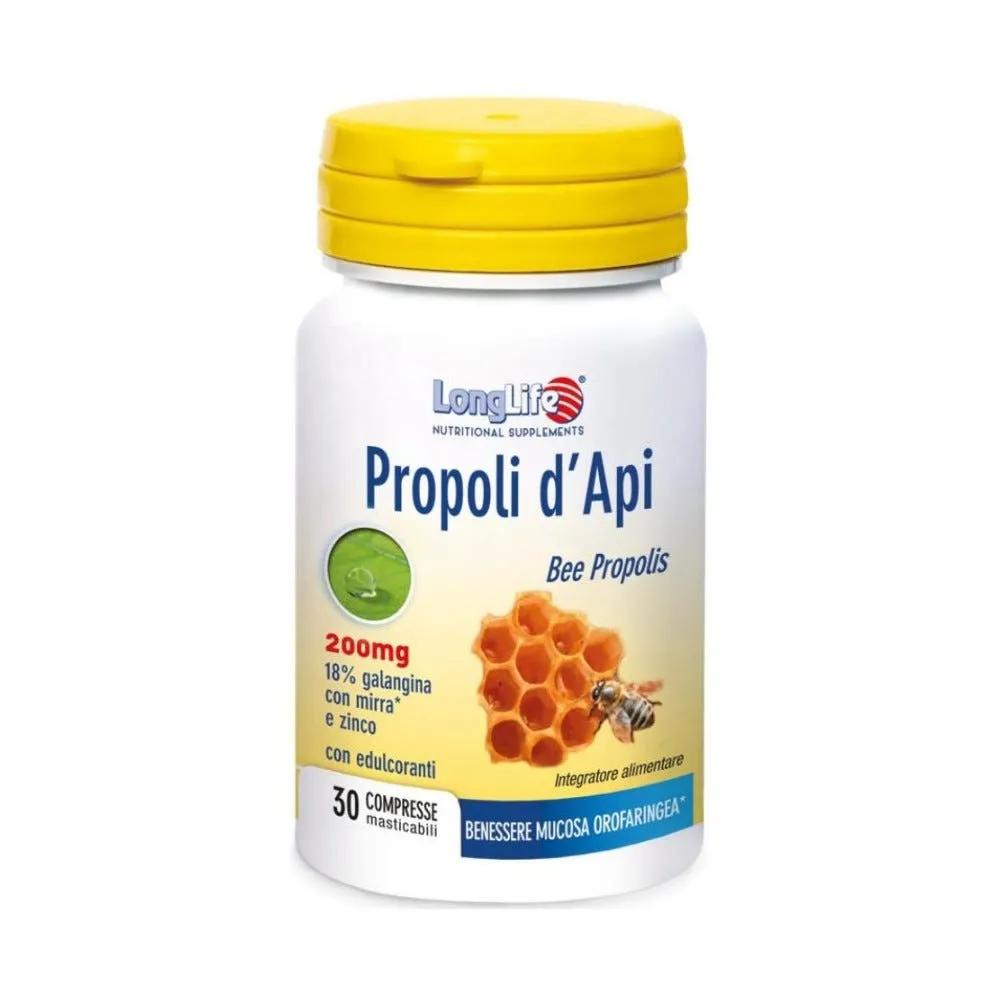 LongLife Propoli d'Api Integratore per Gola e Sistema Immunitario 30 Compresse Masticabili