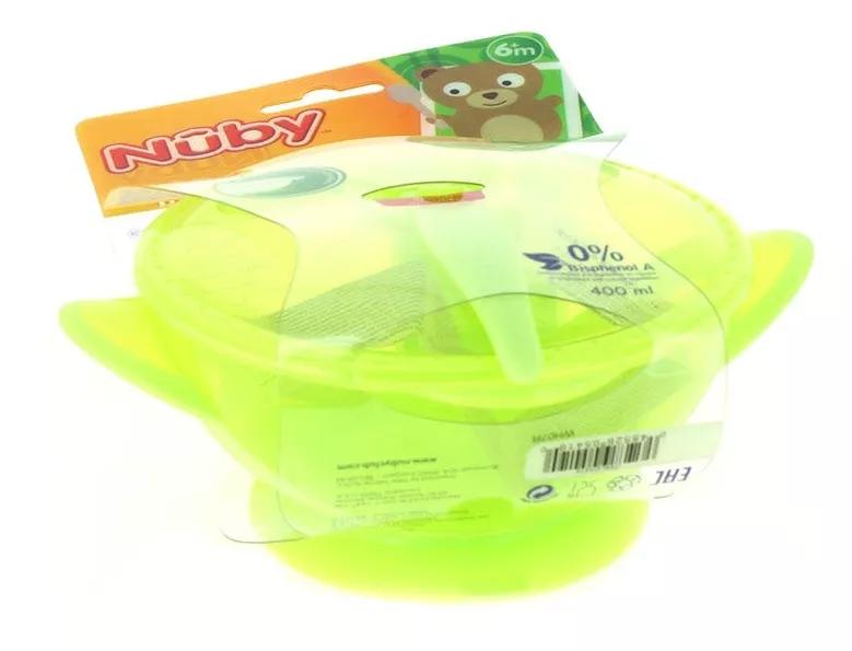 Nuby Bol Ventosa y Cuchara +6m 400 ml Verde