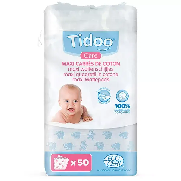 Tidoo Care Coton Maxi Carrés Bio 50 cotons