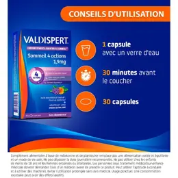 Valdispert Complément Alimentaire Sommeil 4 Actions Mélatonine 1,9mg 30 Capsules