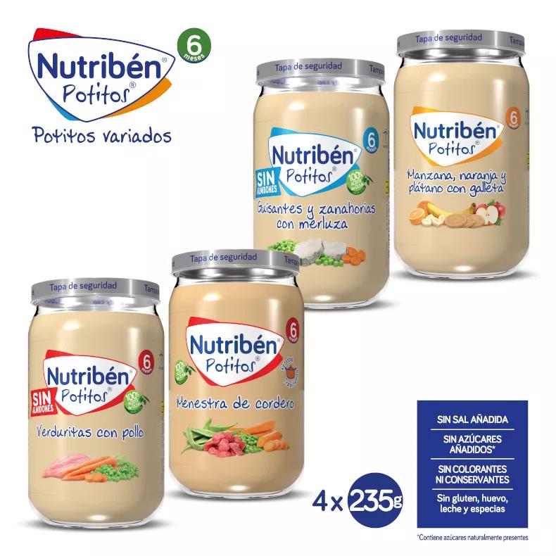 Nutribén Assortiment Potitos Kip, Lam, Heek en Fruit +6m 4 stuks