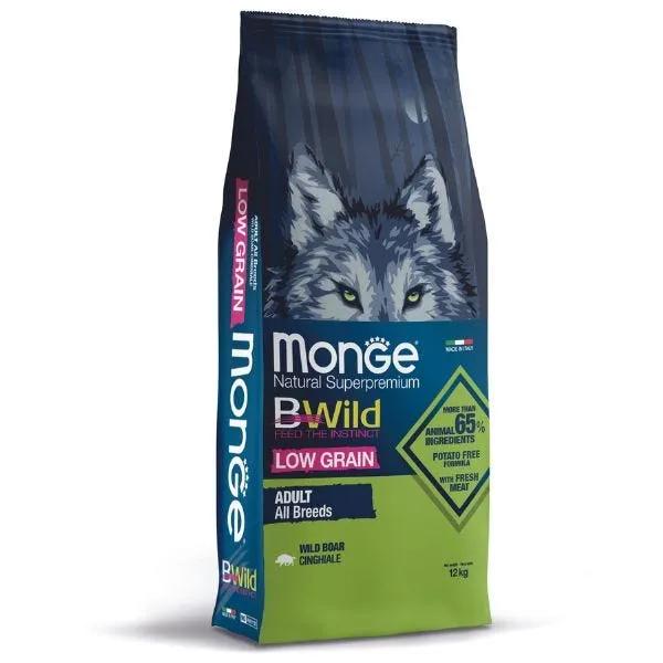 Monge B Wild Low Grain All Breeds Con Cinghiale Cibo Secco Per Cani Adulti Sacco 12 Kg