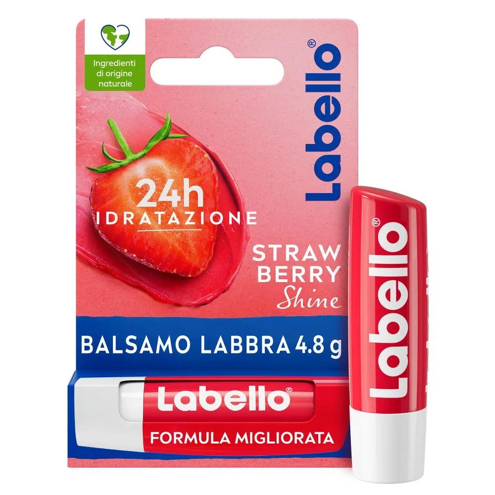 Labello Strawberry Shine Burrocacao Labbra Colorato e Idratante all'Aroma di Fragola 4.8 g